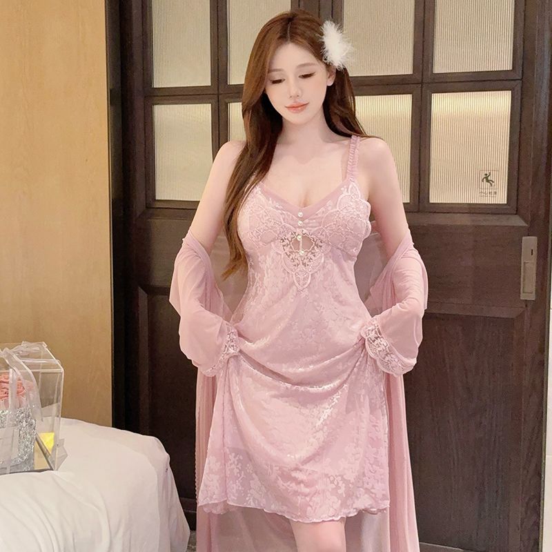 Robe Silk Women - 2025 Summer 2PCS Sexy Lace Lingerie