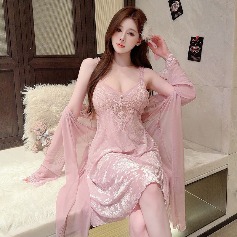 2025 Summer 2PCS Sexy Lace Lin - Robe Silk Women review and price