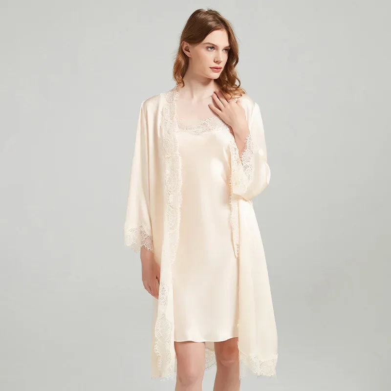 Lace Trim Silk Robe Nightgown  - Robe Silk Women review and price