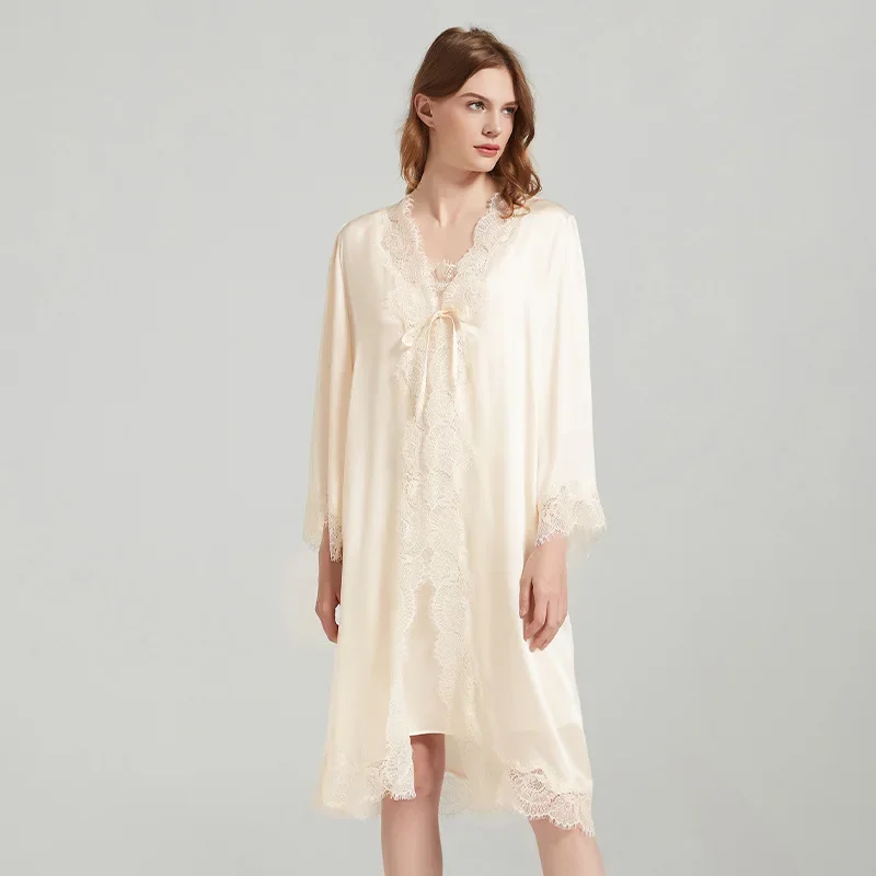 Lace Trim Silk Robe Nightgown  - Robe Silk Women review and price