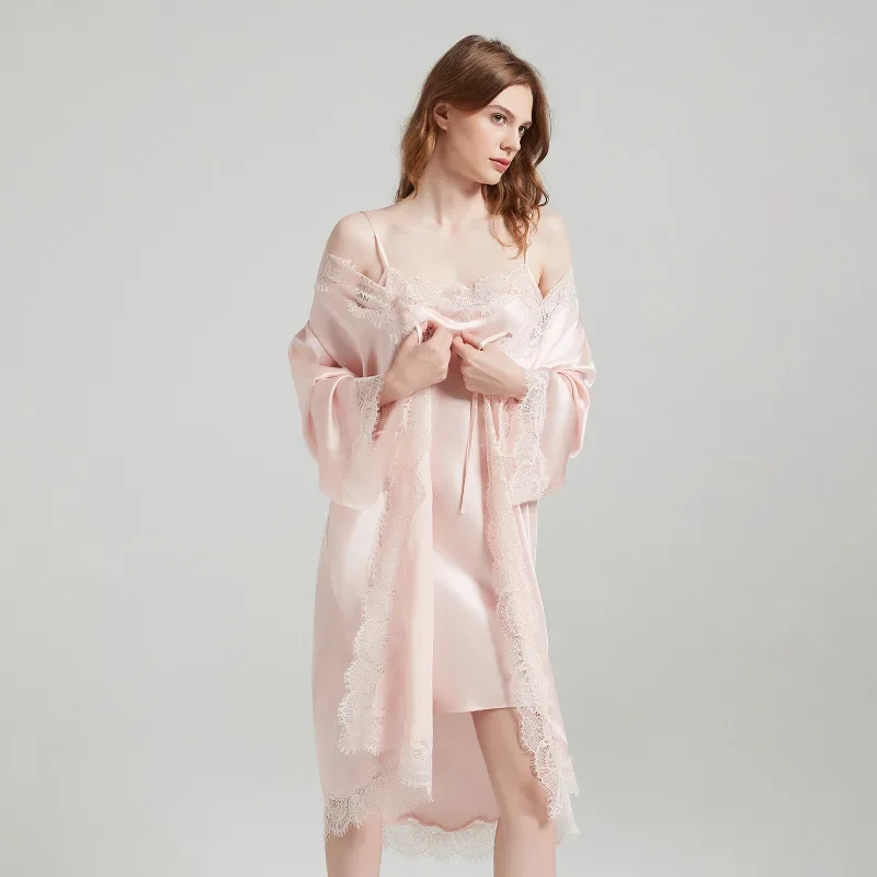 Lace Trim Silk Robe Nightgown  - Robe Silk Women review and price