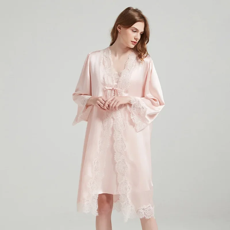 Lace Trim Silk Robe Nightgown  - Robe Silk Women review and price