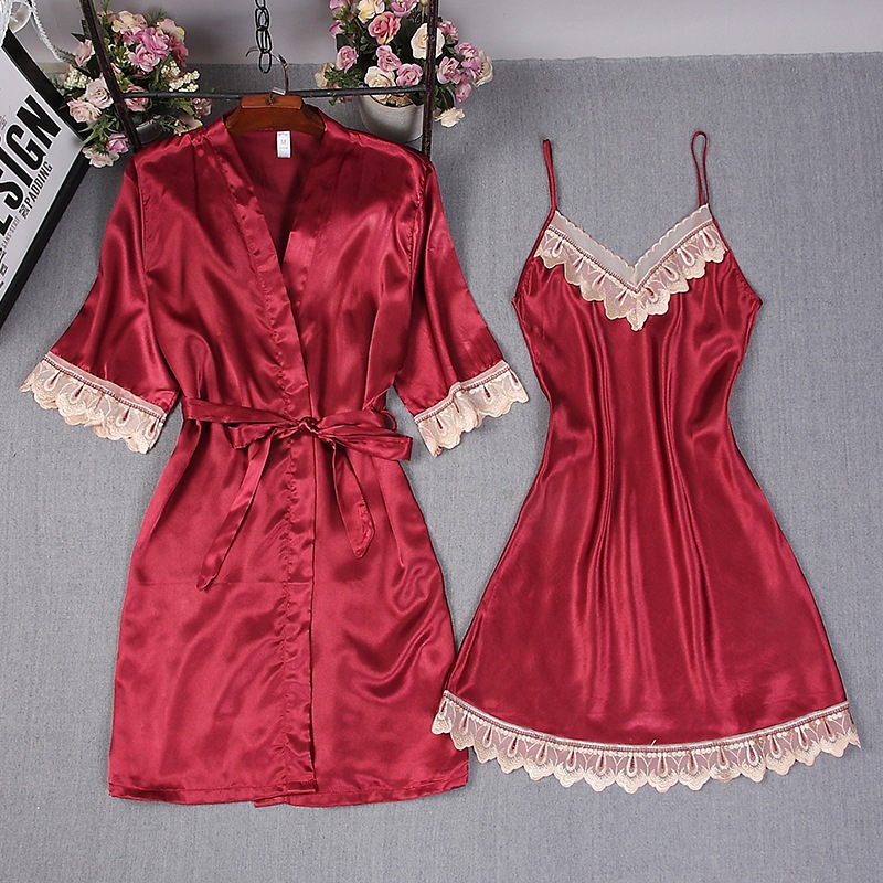 Fashion Women Burgundy Faux Si - Robe Silk Women review and price